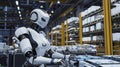 AI robot working in automated modern warehouse