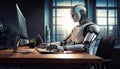 AI robot working on a computer. This image was created using Generate AI