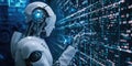 AI robot works with data via digital interface, concentrating on automation and innovation AIG62