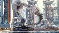 AI Robotic Humandroid Factory 3D Concept: Automated Robot Arm As