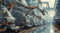 AI Robotic Humandroid Factory 3D Concept: Automated Robot Arm As