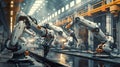 AI Robotic Humandroid Factory 3D Concept: Automated Robot Arm As