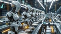 AI Robotic Humandroid Factory 3D Concept: Automated Robot Arm As