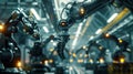 AI Robotic Humandroid Factory 3D Concept: Automated Robot Arm As
