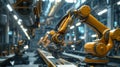 AI Robotic Humandroid Factory 3D Concept: Automated Robot Arm As