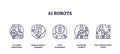 AI robots icons depict labor evolution, human-robot synergy, and
