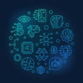 AI round outline blue illustration on dark background