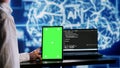 AI script coding on green screen tablet Royalty Free Stock Photo