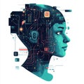 AI -Secured Data Integrity: A Woman's Head with Circuit Background, Symbolizing Technology, Security, and Innovation