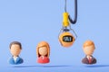 AI selecting candidates for recruitment with robotic arm. 3D Rendering