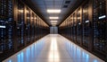 AI Server Rack Glowing exact color in Data Center Room. AI themed Background. Generated Image Royalty Free Stock Photo
