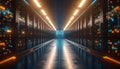 AI Server Rack Glowing exact color in Data Center Room. AI themed Background. Generated Image Royalty Free Stock Photo