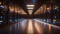 AI Server Rack Glowing exact color in Data Center Room. AI themed Background. Generated Image Royalty Free Stock Photo