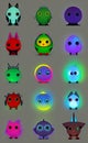 AI set of cute colorful glowing monster creatures