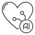 AI sign with Heart vector Artificial Intelligence thin line icon or symbol Royalty Free Stock Photo