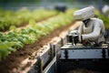 AI smart robotic farmers concept.Agriculture technology automation