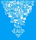 AI in social media engagement. Artificial intelligence. Page design with icons of people social media and AI Royalty Free Stock Photo