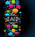 AI in social media engagement. Artificial intelligence. Page design with icons of people social media and AI Royalty Free Stock Photo