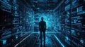 AI software optimizing business management with digital tools organizing data across online computer systems business technology