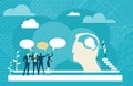 AI Sparks human\'s mind. Robot with light bulb as symbol of finding a bright solution, solving problems, think out of box