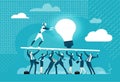 AI Sparks human\'s mind. Robot with light bulb as symbol of finding a bright solution, solving problems, think out of box
