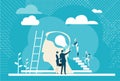 AI Sparks human\'s mind. Robot with light bulb as symbol of finding a bright solution, solving problems, think out of box