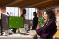 AI startup office developer implementing machine learning using mockup PC Royalty Free Stock Photo