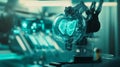 AI surgical robot shows vital organ data in a high-tech operating room