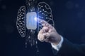 Ai tech, Businessman finger pointing AI computing with neural engine CPU. Artificial Intelligence. Using command prompt for