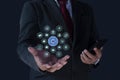 Ai tech, businessman show virtual graphic Global Internet. AI Artificial intelligence, digital marketing image, online marketing