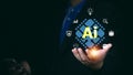 Ai tech, businessman show virtual graphic Global Internet connect AI, Artificial Intelligence. Using command prompt