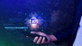 Ai tech, Businessman using virtual graphic Global Internet connect Chatgpt Chat with AI, Artificial Intelligence, using command