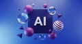 AI Technology Abstract 3D Rendering with Geometric Shapes and Spheres Royalty Free Stock Photo