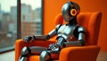 Ai technology. Artificial Intelligence. Humanoid Robot use AI tools for generate images, write code, writer bot, translate, Royalty Free Stock Photo