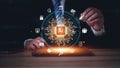 Ai technology, Artificial Intelligence. man using technology smart robot AI, artificial intelligence by enter command prompt Royalty Free Stock Photo