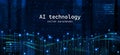 AI technology. Binary coding. Artificial data tech. Cyber network development. Science futuristic innovation. Business