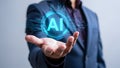 AI technology in business transformation businessman presenting artificial intelligence solutions and innovation modern tech for Royalty Free Stock Photo