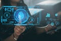 Ai technology. Business using network connection technology, share data, artificial intelligence by enter information command Royalty Free Stock Photo