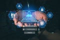 Ai technology. Business using network connection technology, share data, artificial intelligence by enter information command Royalty Free Stock Photo