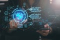 Ai technology. Business using network connection technology, share data, artificial intelligence by enter information command Royalty Free Stock Photo
