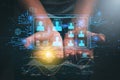 Ai technology. Business using network connection technology, share data, artificial intelligence by enter information command Royalty Free Stock Photo
