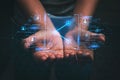 Ai technology. Business using network connection technology, share data, artificial intelligence by enter information command Royalty Free Stock Photo