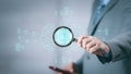AI Technology. Businessman touch brain working data and Algorithm of Artificial Intelligence in the future business and coding Royalty Free Stock Photo