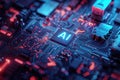 AI technology. Chip with AI latters on circuit board Royalty Free Stock Photo