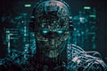 AI technology in cyber security concept. AI robot protecting information privacy.