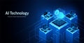 AI technology 3D brain icon vector illustration. Isometric computer tech, digital data network concept. Neural business system Royalty Free Stock Photo