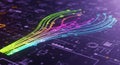 AI Technology Data Flow Network Background with Colorful Lines on Futuristic Digital Interface Royalty Free Stock Photo