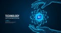 AI Technology Hands Holding Atom Wireframe artificial intelligence Royalty Free Stock Photo