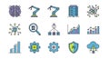 AI Technology Icons Set, Robotics, Data Analysis, and Cloud Computing Royalty Free Stock Photo