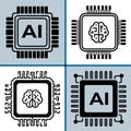 AI Technology: Integrated Circuit and Brain Icons Royalty Free Stock Photo
